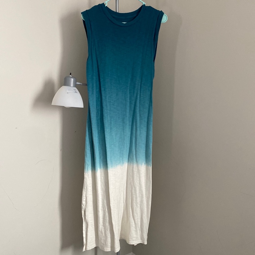 Long Tie Dye sleeveless dress, XL, Blue and White